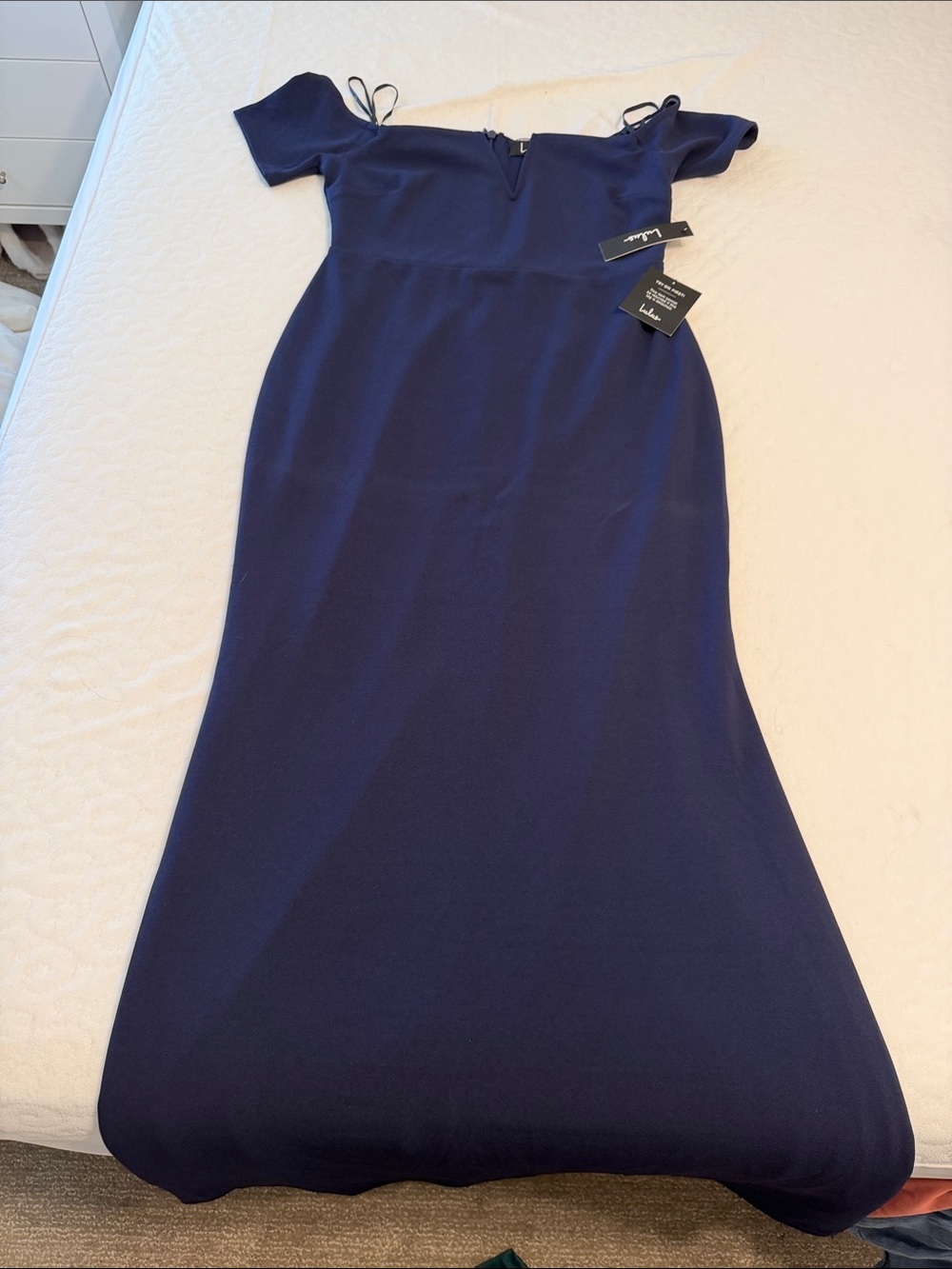 Lulu's Navy Blue Off-Shoulder Maxi Dress